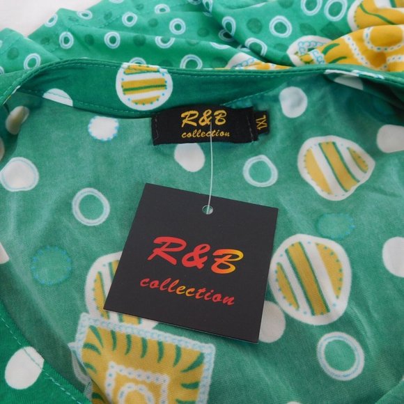 R&B Collections Women Green Yellow Tunic Blouse Shirt Top Plus Size 1X New Tags - Picture 6 of 12